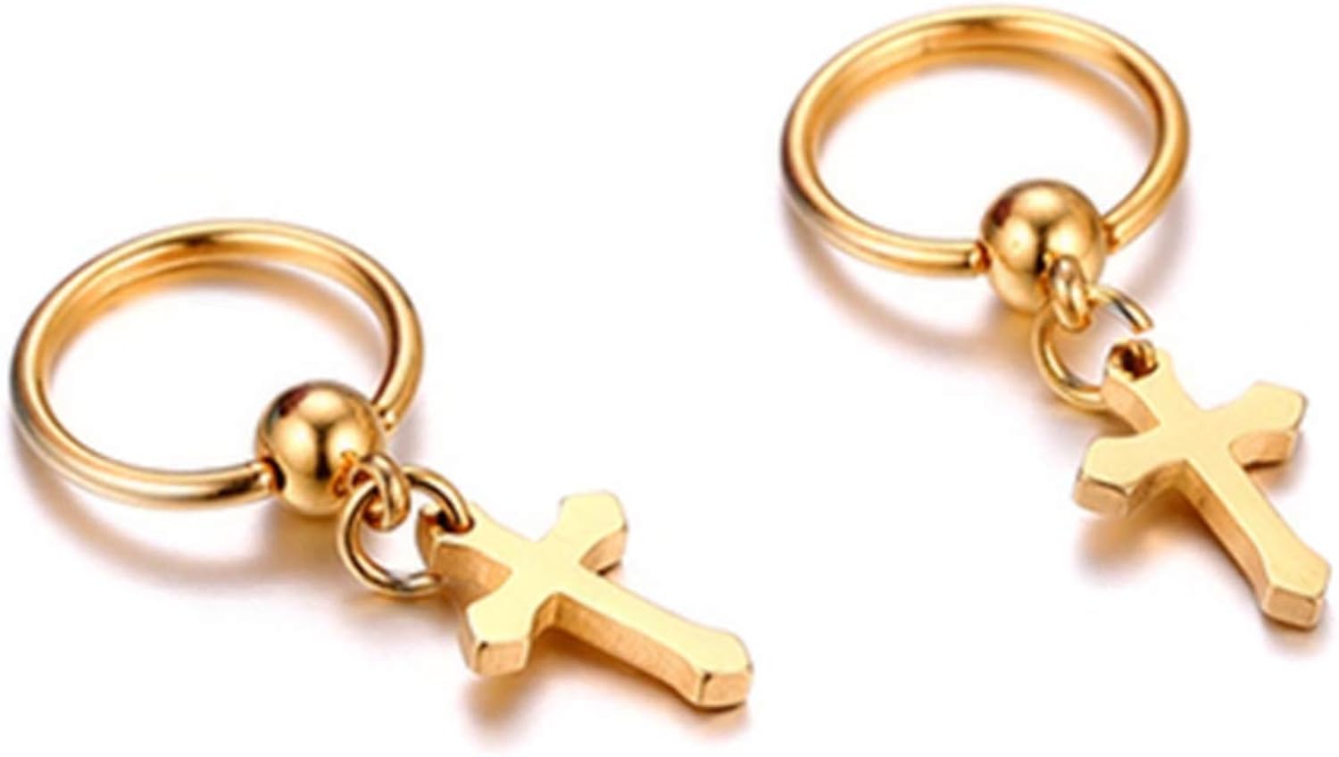 JewelryWe Cross Earrings,Hip Hop Cross Dangle Earrings Stainless Steel Hoop Ear Rings for Men Women(Gold) - Image 3