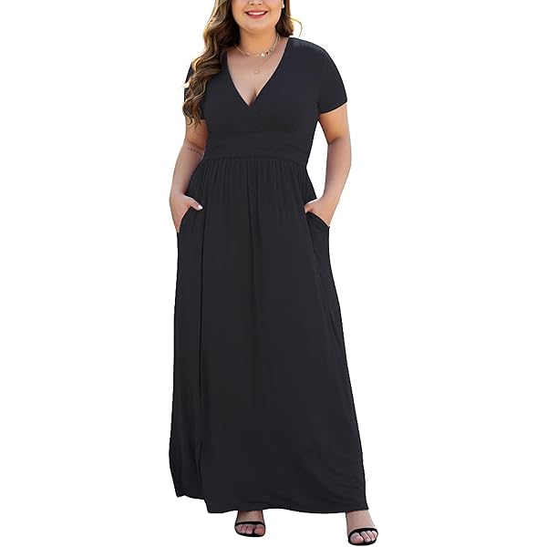 chinese dress ladies HEARTISIAN Women Plus Size Sleeveless Maxi Dress Sexy Scoop Collar Club  Party Long Dresses(Black-0X) at Amazon Women's Clothing store main image 1