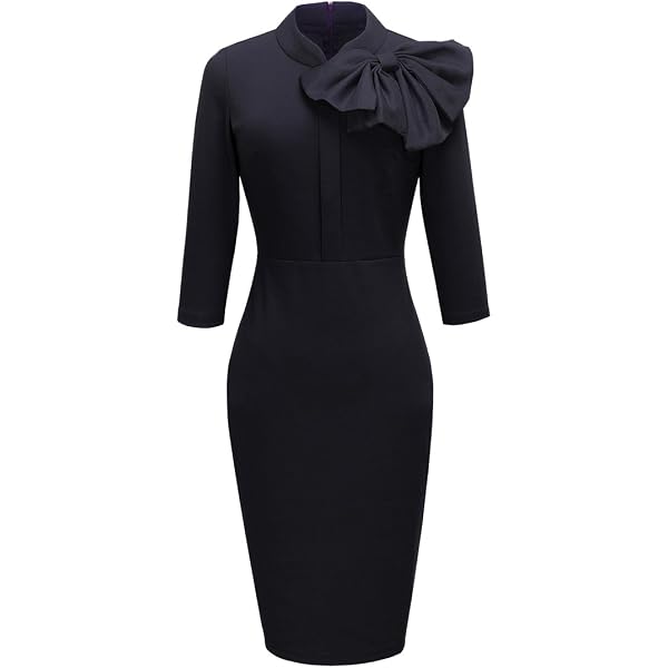 knee length dresses for ladies 3/4 Sleeve Bow Neck Sheath Dress  Terijon.com
