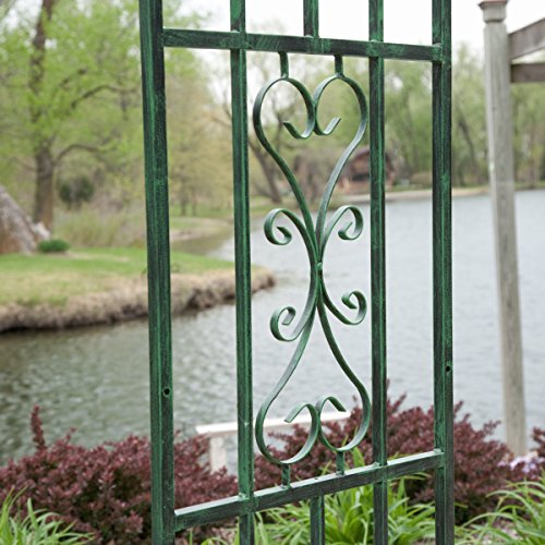 Steel-Outdoor-Garden-Arbor-7-ft-in-Powder-Coated-Black-Verdigris-Finish-with-Intricate-Scrollwork-Design-Ideal-for-Climbing-Vines-and-Plants