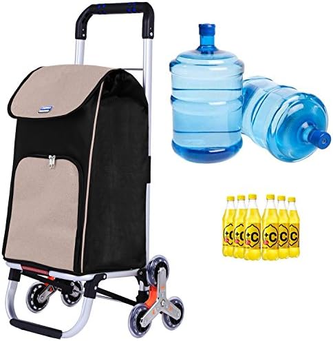 Trolley Dolly Stair Climber, Meditool Shopping Grocery Laundry Foldable Cart Deluxe Utility Cart with Wheels Bearings (Khaki)