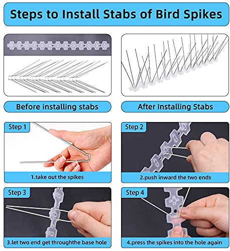 Bird Spikes for Pigeon Small Birds Cats 3M Stainless Steel Anti Bird Spikes Bird Spikes, Bird Repellent Deterrent, Garden Anti Climb Security Wall Fence, with Adhesive Glue