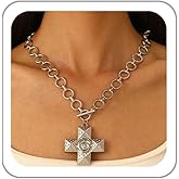 BOOZIQ Chunky Gold Cross Necklaces for Women Vintage Pearl Cross Pendant Necklace Adjustable Trendy Choker Necklace Thick Bold Statement Necklaces Fashion Jewelry Gift for Women