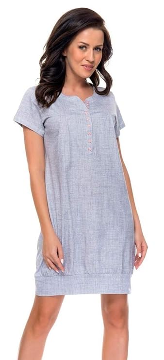 dn-nightwear Damen Umstandsnachthemd/Stillnachthemd TM.8061 aus 100% Baumwolle