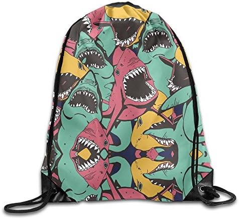 Welonzd Gym Sack Bag Drawstring Shark Head Killer Backpack Sport Bag