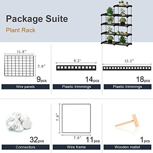 JYYG Portable Plant Stands Custom Shaped Succulents Pot Shelf Standing Baker's Racks for Flowers Metal Shelving Unit for Green House Indoor Outdoor Multifunction Storage Organizer, 7-Grid Black