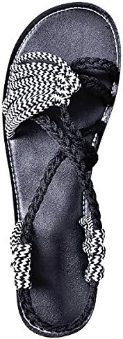 LUXINYU Women Flat Sandals - Braided Strap, Casual Summer Flip Flop Shoes,Black&amp;White US 7