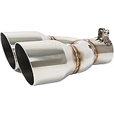KHK 2.5" Dual Exhaust Tip - 2.5" Inlet 3.5" Outlet 10" Overall Length | Stainless Steel Bolt On Diesel Exhaust Tips, Universal Fit for Truck &amp; Cars - Polished