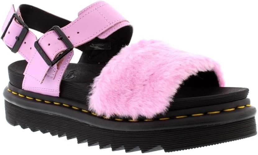 pink fluffy dr marten sandals