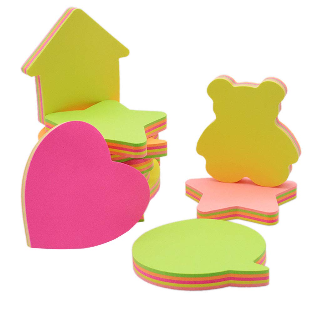 Self-Stick Notes, Bright Color Self-Adhesive Removable Sticky Note-8 Pads Per Pack-100 Sheets Per Pad-Per Pad 5 Colour-Per Pack 8 Different Shapes Inside-76mm x 76 mm