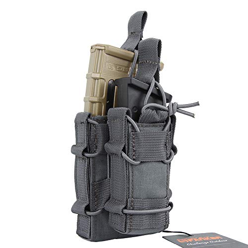 EXCELLENT ELITE SPANKER Open-Top Double Stacker Mag Pouch for M4 M16 AR15 Magazines with Pistol Mag Pouch(Grey)