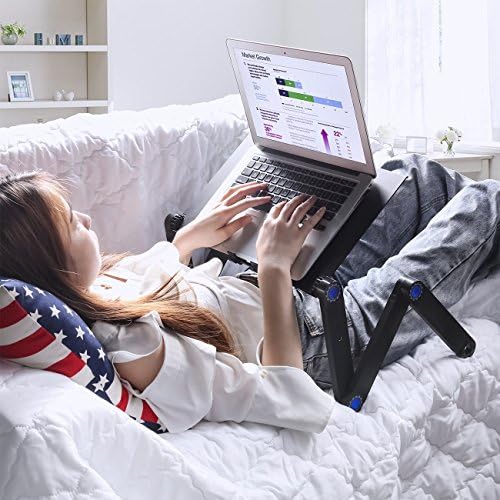 CNDT Adjustable Standing Laptop Desk Stand Table Portable Aluminum Lap Riser Holder with Dual-cooling Fans for Bed Couch Sofa (Black)
