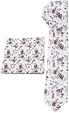 100% Cotton Handmade Skinny Floral Tie with Pocket Square Gift Set (16 Designs)