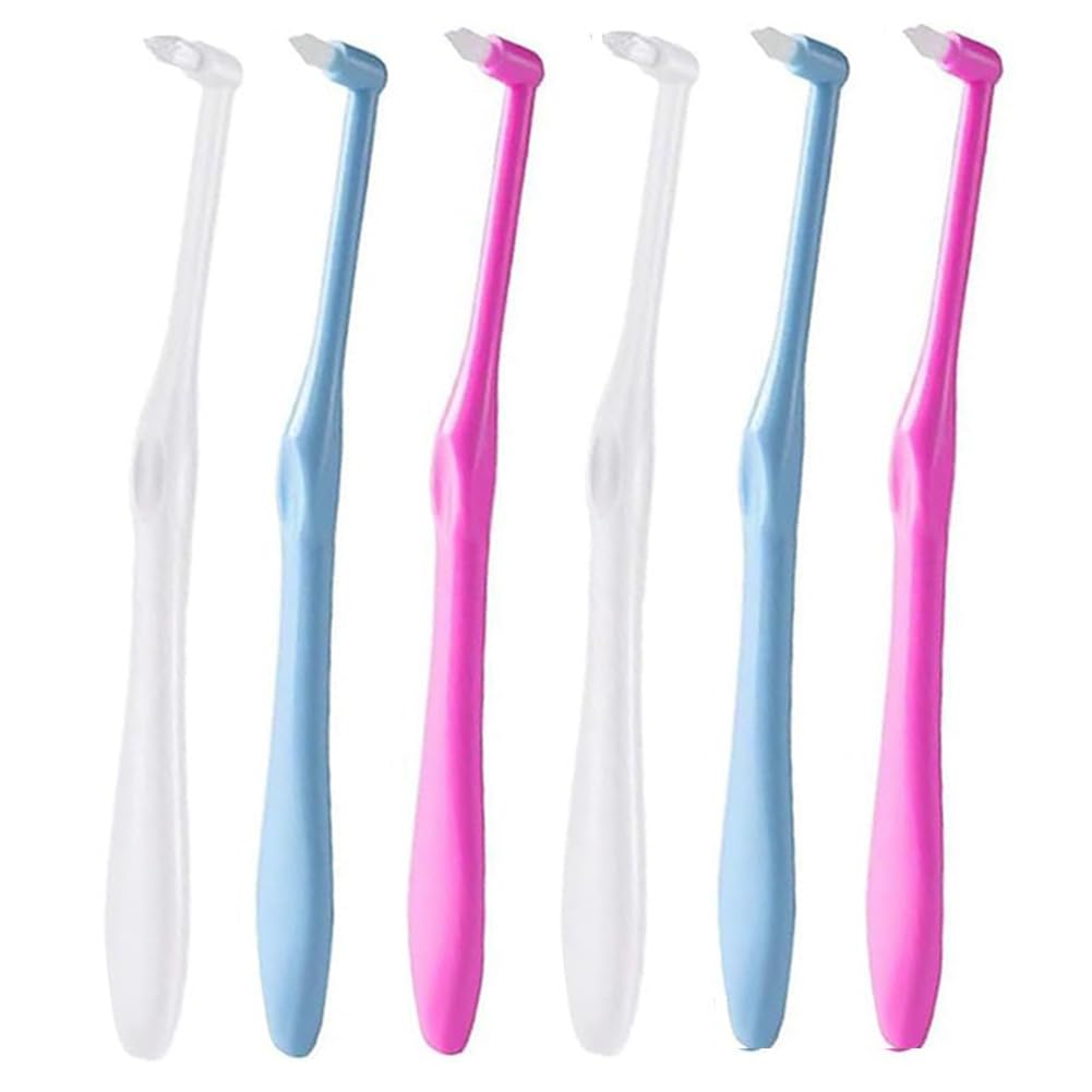 Chargenyang 6 PCS Interspace Toothbrush for Teeth Detail Cleaning and Braces Clean Soft and Compact Trim Tooth Toothbrush Rose Red, Blue, White