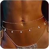 Gold Waist Chain, 14K Gold Plated Sexy Belly Chains Body Chains Waterproof Adjustable Sexy Bikini Beach for Women Satellite Beads Diamond Pearl Coin Chain Body Jewelry Daily Belts Gifts for Women
