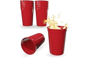 PartyPrints 10 Pack 10 to 12 oz Red Reusable Blank Plastic Cups, Stadium Cups Bulk – BPA Free Dishwasher Safe Party Cups, Colored Cups Perfect for Party, Wedding, Birthday Graduation, Clubs