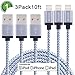 Xcords(TM) 3Pack 10ft Nylon Braided iPhone Lightning to USB Syncing and Charging Cable Cord Compatible with iPhone 7/7 Plus/ 6/ 6 Plus/ 6s/ 6s Plus /5/5s/5c/SE iPad/iPod Touch 5/iPod Nano 7(White)