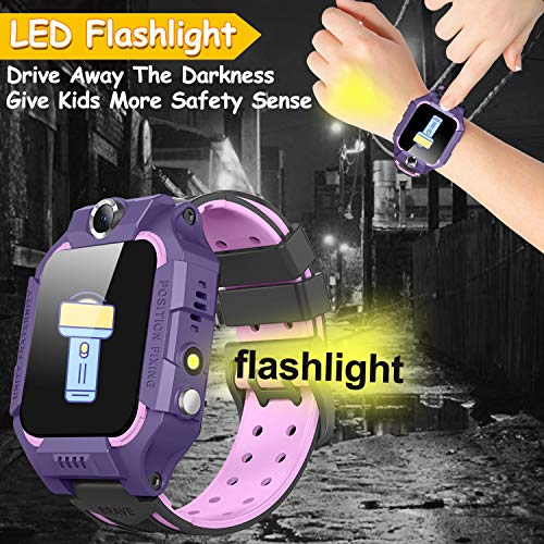 【SIM Card Included】 Kids Smart Watches-GPS Tracker Smart Watch Phone for Boys Girls -Waterproof Smartwatch with SOS Games Touch Digital Wrist Watch Holiday Toys Birthday Gifts (Purple)