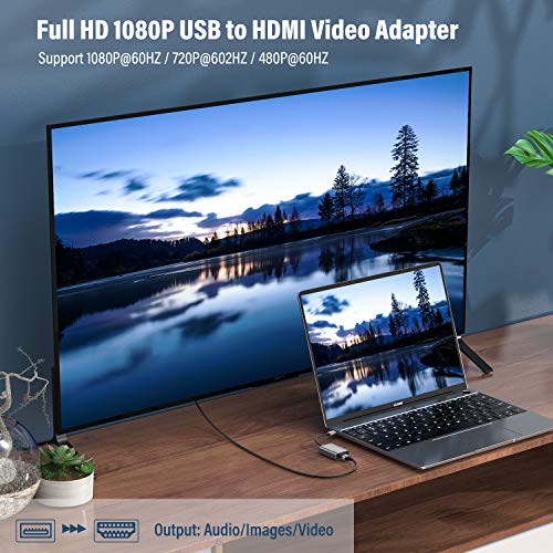 USB to HDMI Adapter, Full HD 1080P USB to HDMI Cable Video Adapter for Mac and Windows