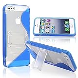 eForCity® TPU Rubber Skin Case Cover with Stand Compatible with Apple® iPhone® 5, Blue S Shape