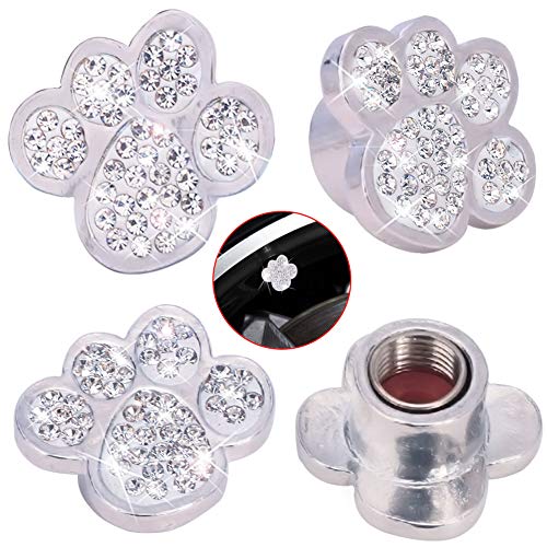 Valve Stem Caps, 4 Pack Handmade Crystal Rhinestone Dog Footprints Universal Car Tire Valve Caps Chrome,Attractive Dustproof Bling Car Accessories - Dog Footprints - Thumbnail 6