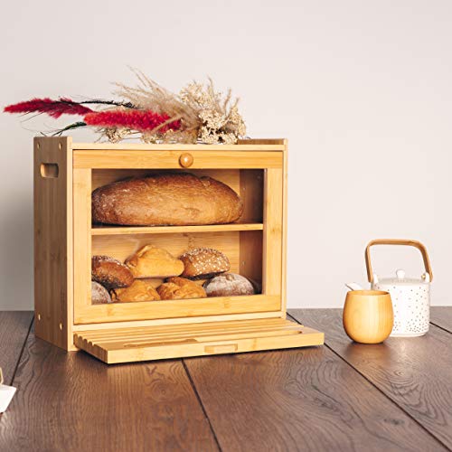 Large Bread Box for Kitchen Countertop 2Shelf Bamboo Pastry Box with