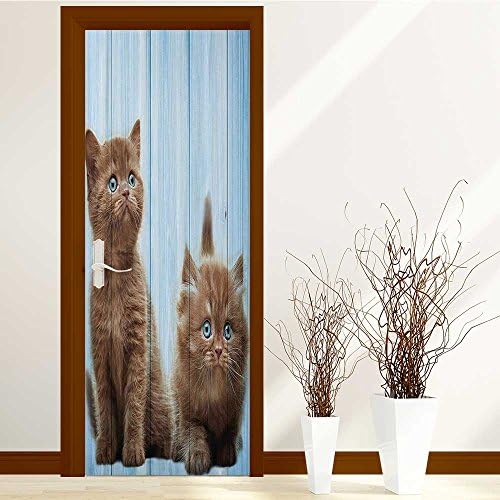3D Door Wall Mural Wallpaper Stickers-2 Pcs Wooden Door Self-adhesive PVC Removable Waterproof Art Door Decals 30x79 inch(Anima Big Squirre Cartoon in City Lasering Big Nuts Art)