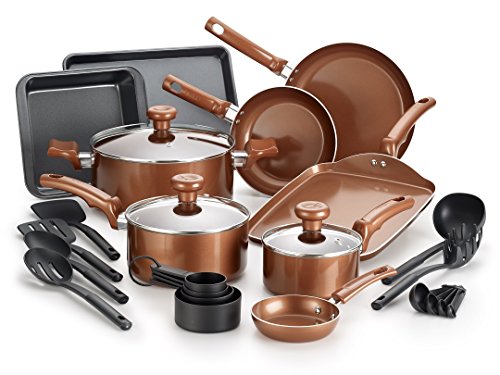 Click Here to See More Images T-fal C559SK Copper Ceramic Nonstick Cookware Set, 20-Piece, Copper