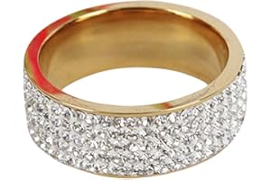 AIMAOMI Women Chunky Engagement Rings Fashion Stainless Steel Inlaid Zircon Bridal Wedding Band Elegant Jewelry (Gold, 6)