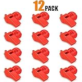 Hipat Red Emergency Whistles with Lanyard, Loud Crisp Sound, 12 Packs Plastic Whistle Bulk Ideal for Lifeguard, Self-Defense and Emergency