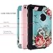 Lontect Compatible iPhone 6s Plus Case 6 Plus Case Floral 3 in 1 Heavy Duty Hybrid Armor High Impact Shockproof Protective Cover Case for Apple iPhone 6 Plus/6s Plus, Teal/Red Flower