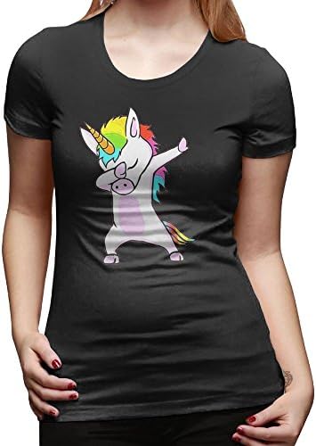 KAHNKB Unicorn Cute Dabbing Funny DAB Dance Womens Basic Round Crew Neck Short Sleeve T-Shirts Tee XL