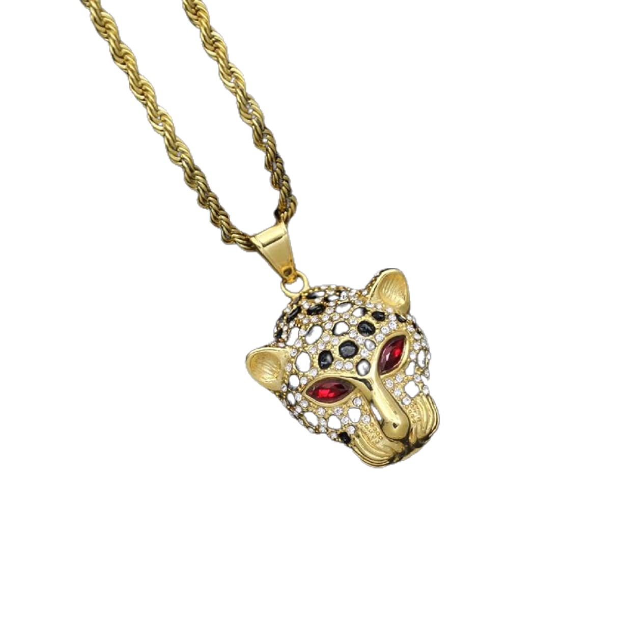 MayiaHey Iced Out Leopard Head Necklace for Men, Stainless Steel Nordic Viking Leopard Animal Necklace Hip Hop Leopard Head Pendant Necklace for Boys (Red eye)