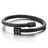 Mens Boys Black Twisted Cable Cuff Bangle Bracelet Stainless Steel Polished
