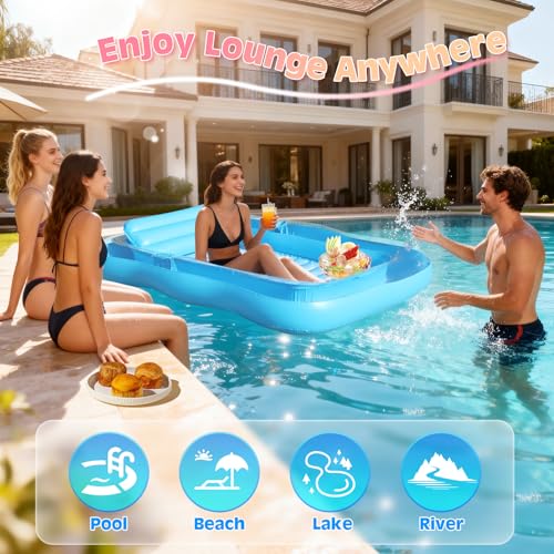 Shinepool Inflatable Tanning Pool Lounger, 71"x48" Tanning Bed Pool Floats w/Pillow & Cup Holders, Thicken Sutan Lounge Float for Adults, Blow Up Sunbathing Floatie Raft for Backyard Lake Water Party