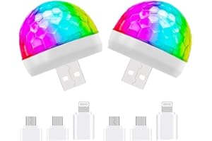 TOZLU USB Mini Disco Ball Light, with Mobile Phone Adapter Disco Strobe Ball Party Light Portable Led Car Atmosphere Lights for Home Room Bedroom Car Decoration 4W RGBW (B)