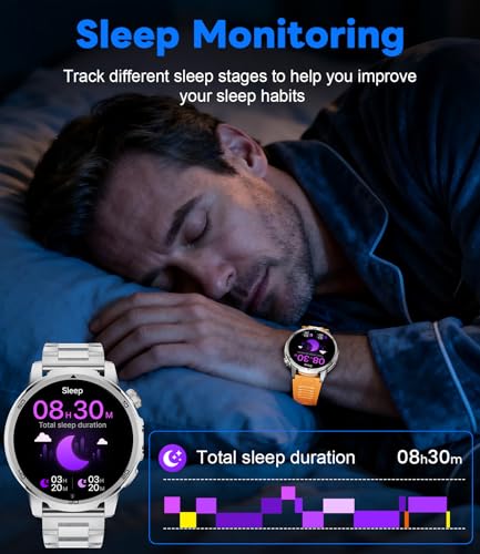 LIGE SMART Men's Smart Watch, Large Screen 1.85"/Bluetooth Call/1000mAh/LED Torch, Men's Smartwatch with Heart Rate/Sleep/IP68/110+ Sports Modes Android iOS, Silver