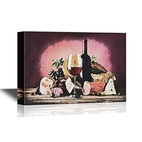 Still Life with Wine Bottle and Glass on Abstract Background