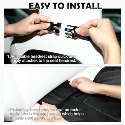AiQInu Car Seat Protection, Waterproof Non-Slip Leather and Fabric Car Seat Protectors for Children, Compatible with 2 Storage Pockets for Suv, Sedan