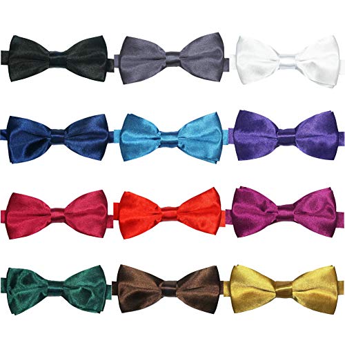 LilMents 12 Pack Boys Mixed Designs Adjustable Pre Tied Bow Necktie Tie Set