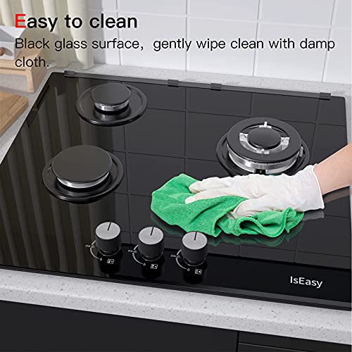 24" Builtin Gas Cooktop, 3 Burner Gas Stovetop, 24 Inch NG/LPG