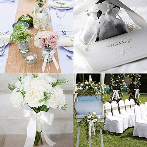 VGOODALL 100 STK. Autoschleifen Antennenschleifen Weiß Dekoschleifen Handgemacht Satinband für Auto Hochzeit Dekoration Feste