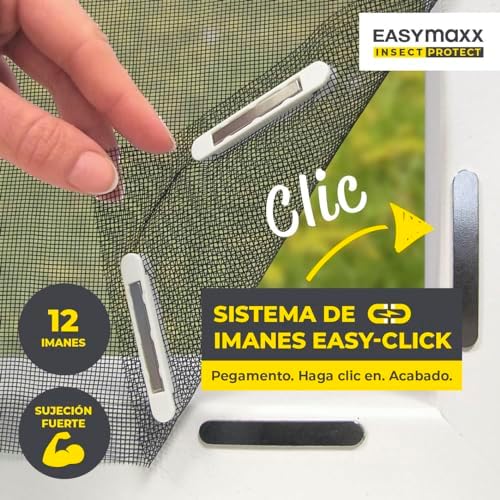 Mosquitera para ventanas con Magic Click | Cortada individualmente a medida para todas las ventanas de hasta 150x130 cm | Fácil instalación con 12 imanes - sin taladrar ni atornillar [Negro]