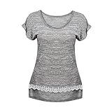 FUNOC Womens Summer Lace Trim Short Sleeve T-shirt Blouse Casual Tops