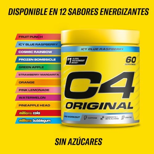 C4 Original - Suplemento en polvo para preentrenamiento - Frambuesa azul | Bebida energética para antes de entrenar | 150 mg de cafeína + beta alanina + monohidrato de creatina | 60 raciones