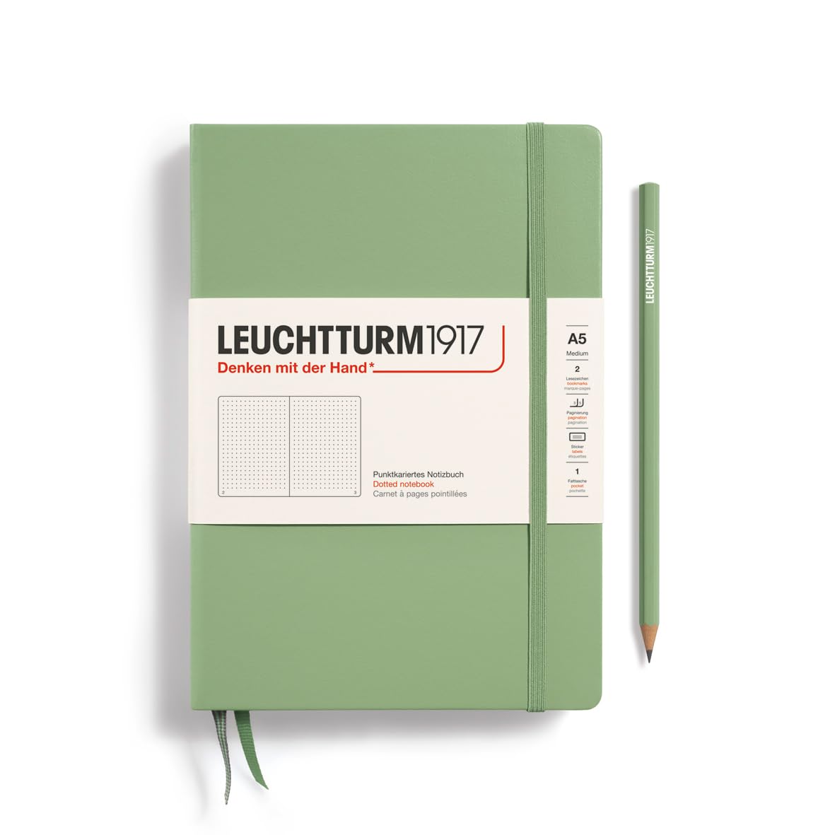 LEUCHTTURM1917 Notebook Medium (A5), Hardcover, 251 Numbered Pages Sage, Dotted