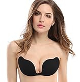 Deceny CB Invisible Bras Self Adhesive bra Silicone Bra Push Up Strapless Bra (D, Black)