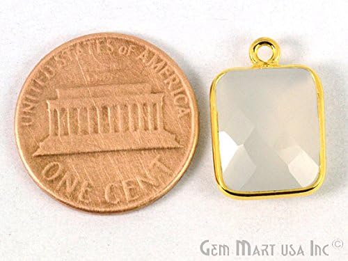 Natural White Chalcedony, Bezel Octagon Shape Connector, 10x12mm 24k Gold Plated, Single Bail 1pc. (WC-10076)