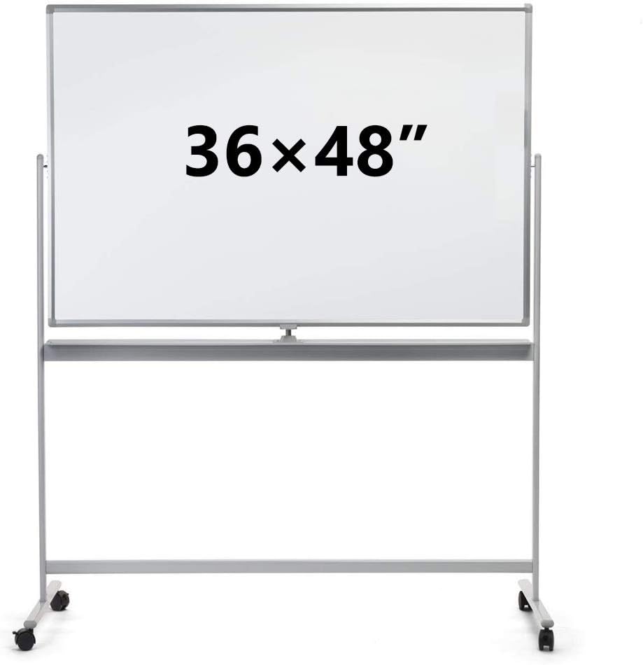 Large Magnetic Whiteboard with Stand 48x36 Inches, Double Sided Dry Erase Board 360°Reversible Mobile Dry Erase Boards on Wheels,Rolling White board Easel for Classroom Teaching or Office Meeting Use.