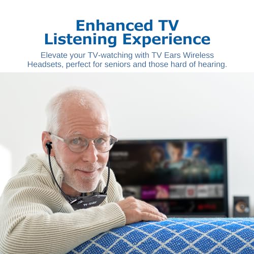 TV Ears Digital Wireless Headset System - Wireless Headset for TV - Ideal for Seniors & with Hearing Impairments, Infrared - RF Transmitter Headsets for TV with TV Earbuds - Compatible with All TVs